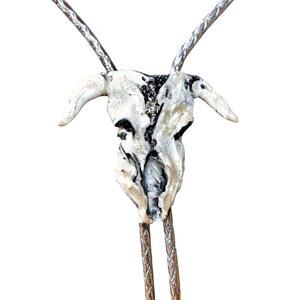 Unique Abstract Bull Skull With Rhinestone in Center Bolo